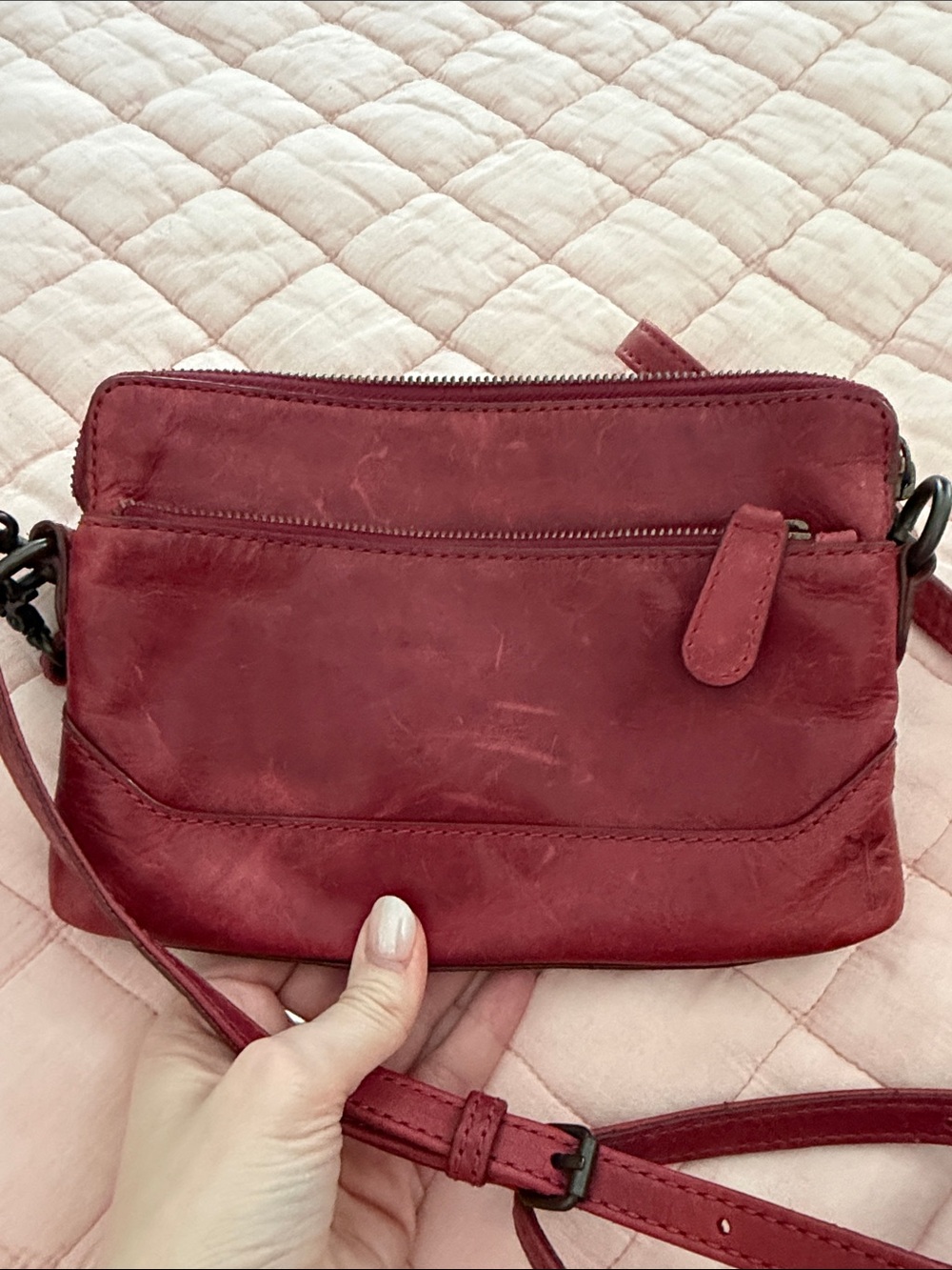 Frye Red Leather Adjustable Crossbody Strap